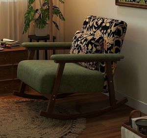 เก้าอี้โยกไม้เนื้อแข็งสไตล์วินเทจ หุ้มผ้าพิมพ์ลายดอกไม้สุดหรู เป็นมิตรกับสิ่งแวดล้อม ทนทาน เหมาะสำหรับห้องนั่งเล่น - Product Image 5