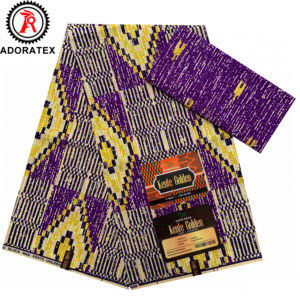 Heißer Verkauf Neue Mode Kente Goldener Stil Afrikanischer Wachsdruck Polyesterstoff 4+2 Yards für Kleidung Bekleidung Textil - Product Image 5