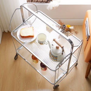 Chariot de service pliable, appareil de cuisine d'hôtel, chariot de service alimentaire, à roulettes, chariot à main, chariot de salle à manger en verre - Product Image 3
