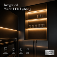 Muebles de Cocina Negros con Iluminación LED Inteligente, Gabinetes Modulares con Acabado Mate, Electrodomésticos Integrados, Conjunto de Muebles B2B