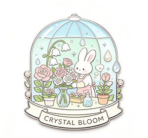Bonito Pin de Conejo Floral con Cúpula de Cristal, Artesanía de Metal Esmaltado, Insignia Decorativa, Regalo - Product Image 2