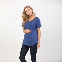 Camiseta de Maternidad de Verano de Manga Corta para Lactancia con Cremallera Invisible, Dobladillo Curvo, Algodón Elástico, Tallas US S-4XL