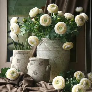 EG-SJ6131 lange Stiele Hochzeit Home Decoration Seide 2 Köpfe Rosa Weiß Künstliche Ranunculus Blume