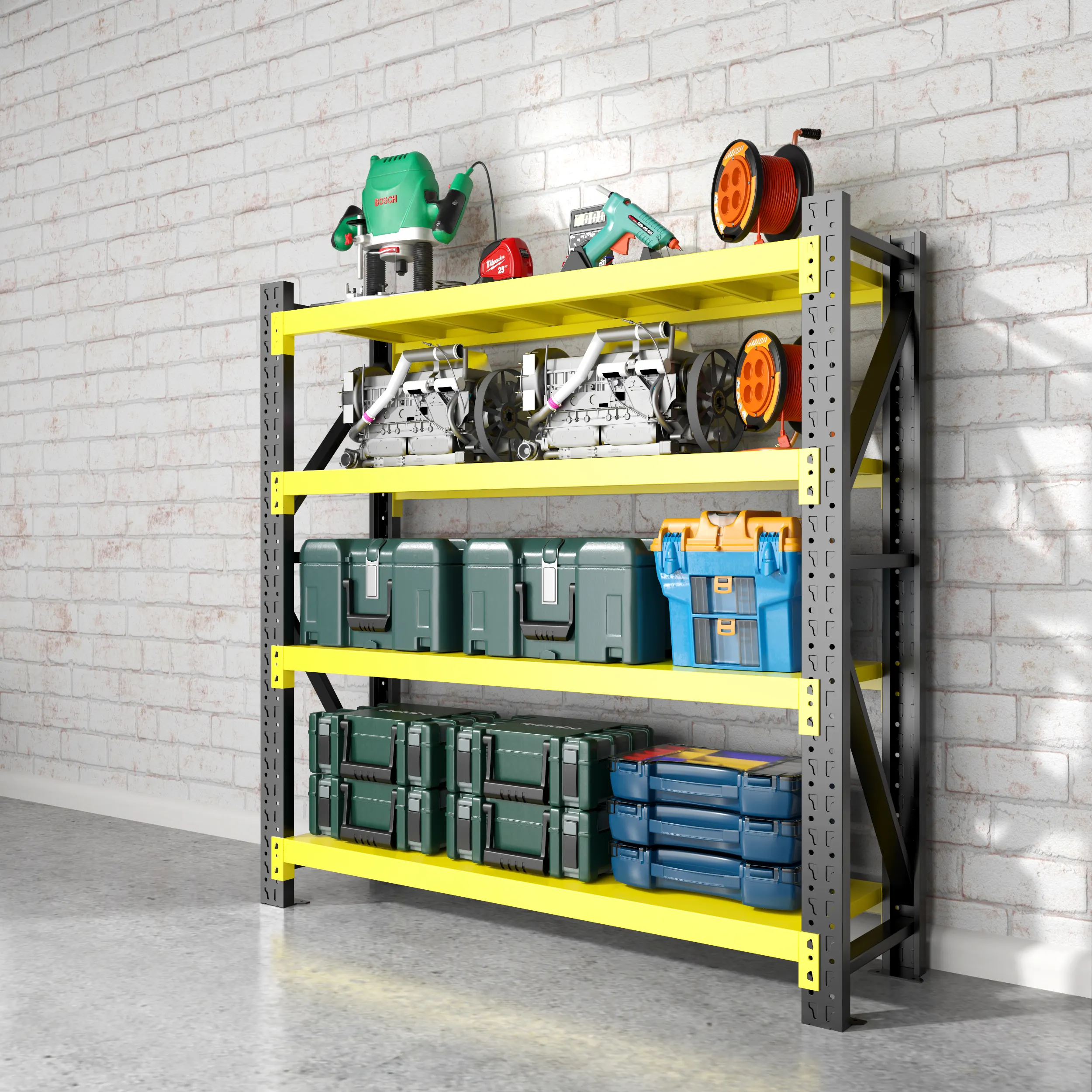 Étagère de Garage d'entrepôt industriel réglable robuste cadre en métal support d'étagère de stockage de feuilles de niveau de 4 couches