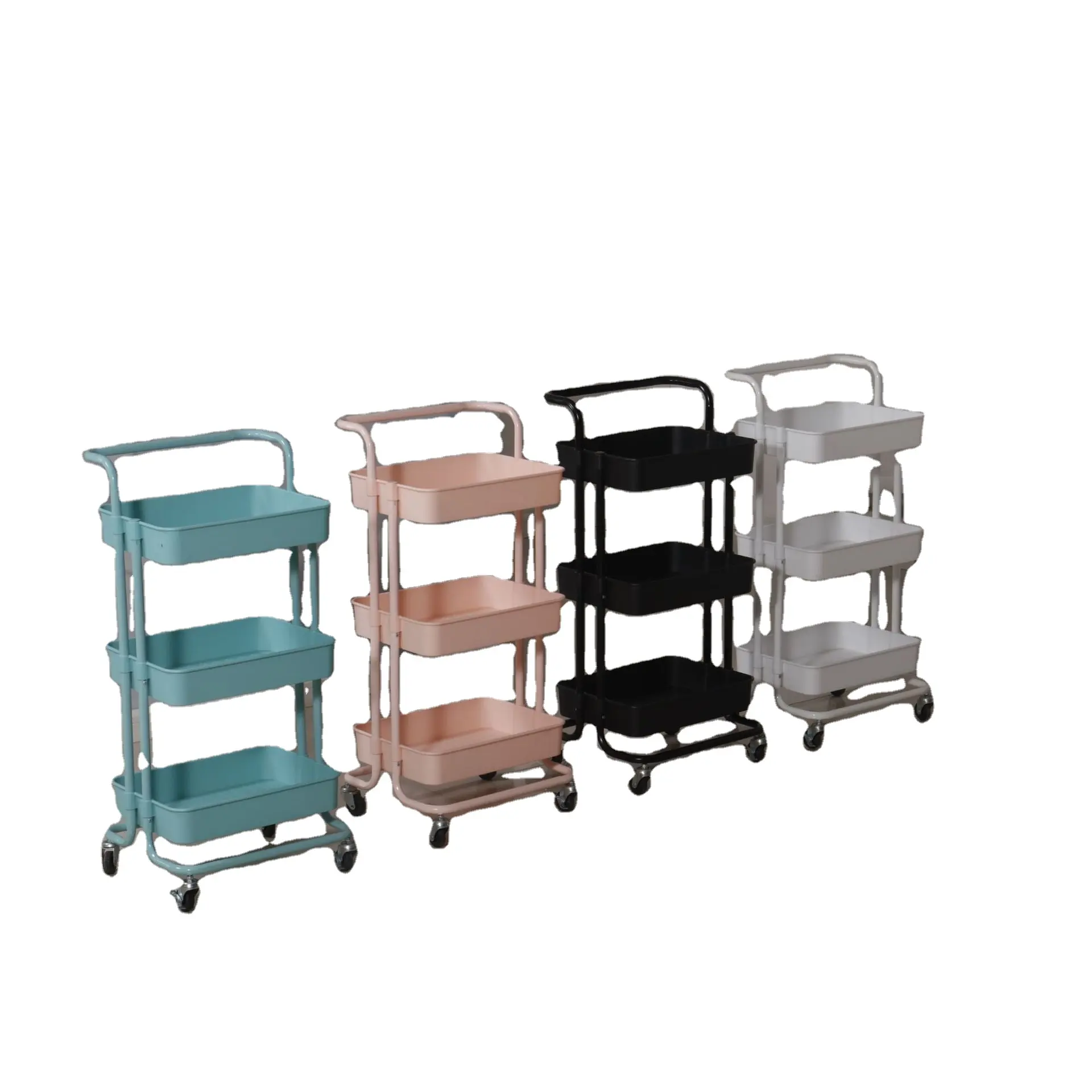 Multicolore su misura 3 livelli carrello Utility Rolling Cart con maniglia e ruote chiudibili a chiave scaffali di stoccaggio multifunzionali