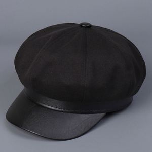 หมวกเบเร่ต์หนัง PU รุ่นใหม่ประจำปี 2025 สำหรับฤดูใบไม้ร่วงและฤดูหนาว สไตล์ยูนิเซ็กส์  ขอบหมวกทำจากผ้าทวิลล์ขัดเงา สไตล์อังกฤษลำลอง หมวกทรงนิวส์บอย - Product Image 6