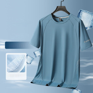 Camiseta de Manga Corta de Seda de Hielo Delgada de Alta Gama para Hombre, Transpirable, Informal, de Secado Rápido, Talla Grande, Adecuada para el Verano - Product Image 5