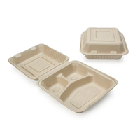 SUMKOKA Boîte de canne à sucre biodégradable à 3 compartiments sans PFAS de haute qualité Boîte de bagasse à hamburger Boîte de bagasse à clapet