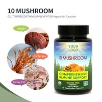 Poudre complexe 10 en 1 de champignons Reishi, Crinière de lion, Chaga, Cordyceps, Turkey Tail, Maitake, Capsules végétariennes rouges 500mg