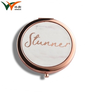 Wholesale Factory Promotional Metal PU Custom Logo Pocket <b>Compact</b> Rose Gold <b>Mirrors</b> - Product Image 2