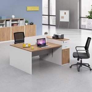 Maibo Office Desk <b>Set</b> For 2-3 People Grey Modern Minimalist Design With Storage Drawers And Chair For Office Use - Product Image 1