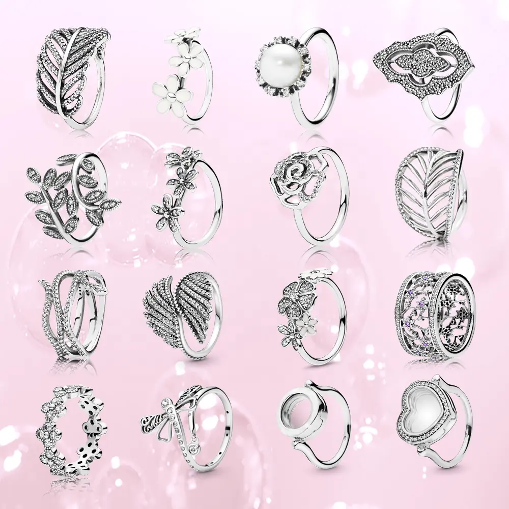 Anello in argento sterling 925 di moda all'ingrosso esagerato gioielli foglia anello angelo ala anello ampia linea di fascino anello