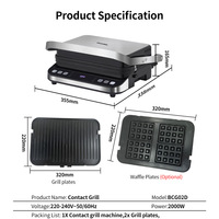 Machine électrique multifonctionnelle pour le petit-déjeuner Machine à steak Gaufrier 6-en-1 Contact Grill avec surface antiadhésive en PTFE