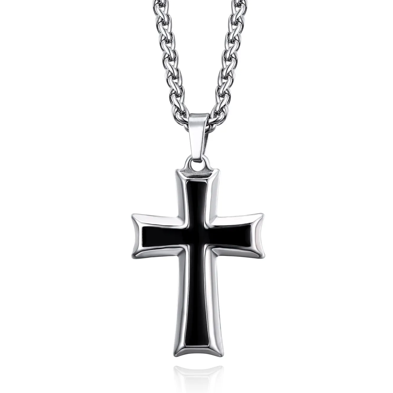 Bijoux de mode européen et américain étanche hommes en acier inoxydable émail chrétien religieux croix pendentif collier