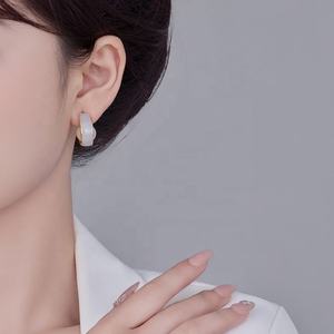 Boucles d'oreilles à clous géométriques en cuivre et zircon, design de niche, luxe léger, tendance, mode, simples, personnalisées pour femmes - Product Image 4