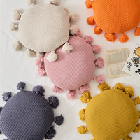 HLK marocain Faible QUANTITÉ MINIMALE DE COMMANDE Arc-En-Ciel Boho Tricot Gland Macramé Rond Pom pom Acrylique Taie d'oreiller câble Crochet Jet Maison Housse De Coussin