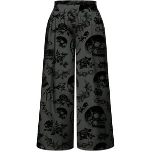 Pantalones Anchos de Cintura Alta para Mujer, Talla Grande, Estampados con Calaveras y Rosas, Estilo Grunge Urbano, Marca FOXA - Product Image 1