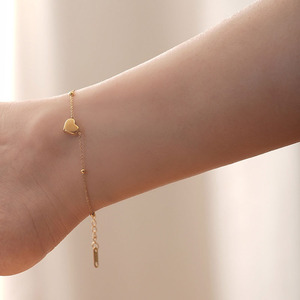 18K <b>Gold</b> Plated Stainless Steel Heart Anklet | Minimalist <b>Beaded</b> Chain <b>Bracelet</b> for Women | Adjustable Non-Tarnish Foot Jewelry - Product Image 5