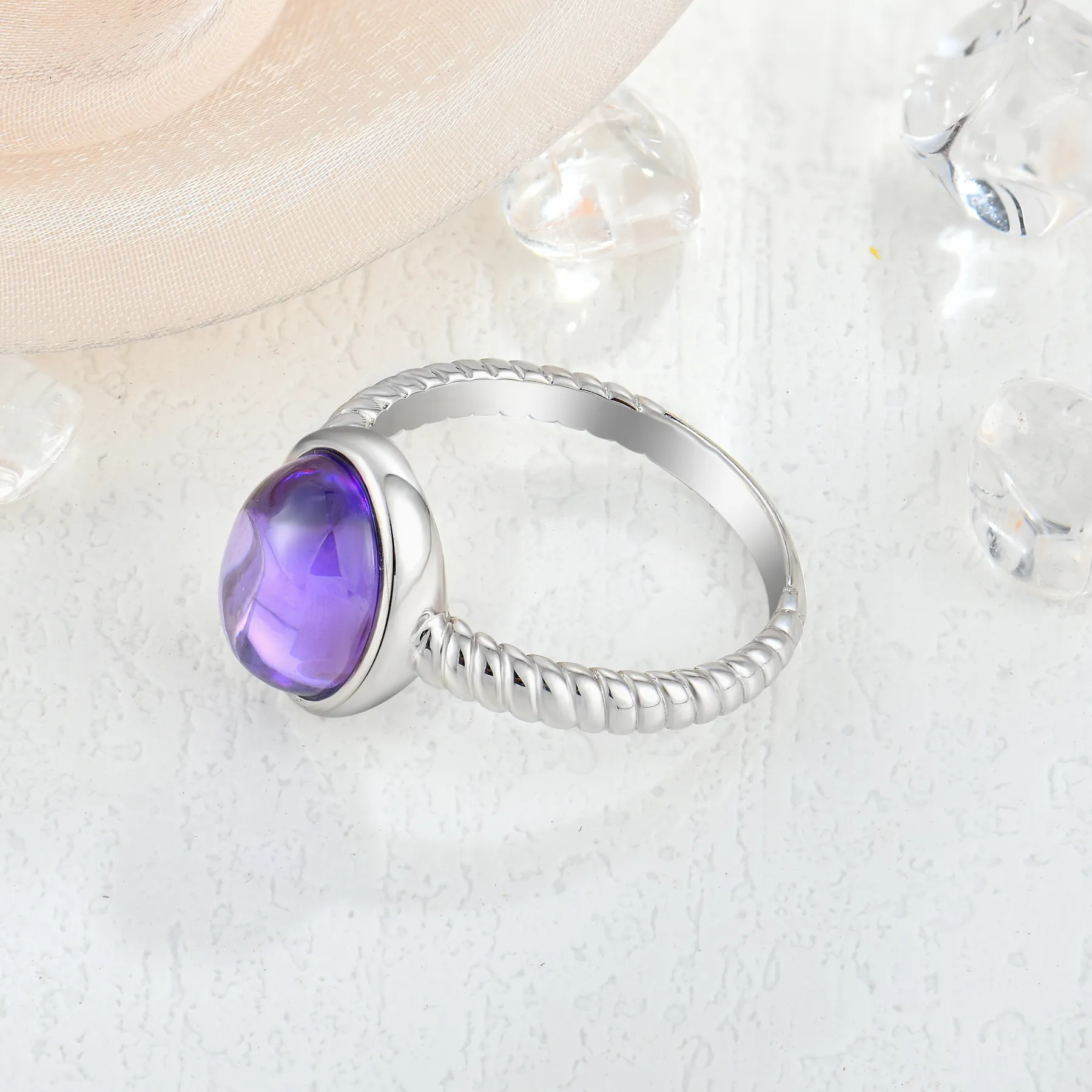 Anelli di gioielli all'ingrosso a forma di uovo viola blu zirconia 3A gemma anello in argento sterling 925 opale pietra di luna