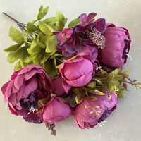 Buket Bunga Artifisial YL untuk Dekorasi Pernikahan, Rumah, dan Ruangan, Centerpiece dari Kain Berbulu, 13 Tangkai Bunga Peony Simulasi Kering