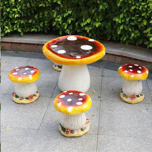 Ensemble table et chaises en pierre moderne Y215A GRC pour extérieur, style champignon, pour centre commercial, parc, jardin, espace public, mobilier décoratif et de loisirs. - Product Image 3