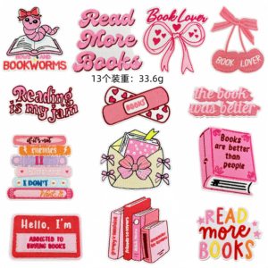 Patch brodé thermocollant rose pour filles, motif cœur, slogan anglais 'Read Book', pour vêtements, sacs et accessoires - Product Image 5