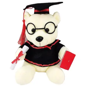 린다 졸업 의류 곰 봉제 인형 곰 착용 모자 안경 봉제 장난감 앉아있는 곰 인형 학생 졸업 선물