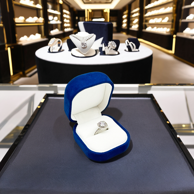 2024 Shenzhen Factory Custom Luxury Blue Velvet Ring Box Made of Leather PC Material Jewellery Luxury Velvet Packaging Gift Box