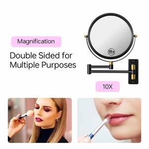 Miroir de maquillage mural Db de 8 pouces, grossissement 1X 10X, rond, double face, avec bras extensible - Product Image 3