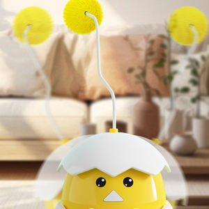 2025 New Yellow Egg shell Katzen spielzeug Stick Tumbler Abs Baumwolle Chicken Squawks Roly-Poly Interactive Cat Toy Wand - Product Image 4