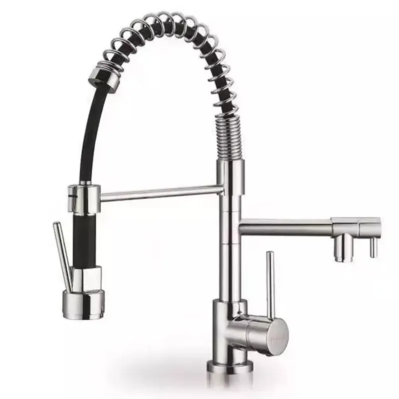 American Cupc Cold Hot Water mixer Spring pull out 304 stainless steel single handle Kitchen sink Faucet