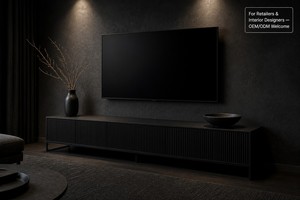 <span class=keywords><strong>Mobile</strong></span> TV Sospeso in Rovere Affumicato, Consolle Modulare Scanalata, Fornitore OEM di Mobili Japandi - Product Image 5
