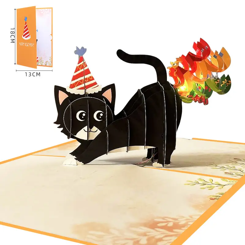 Yeni tasarım LED 3D müzik tebrik kartı gökkuşağı Fart Pop-up kart kedi komik doğum günü kartları