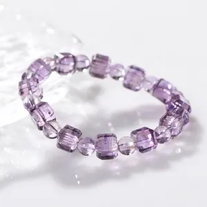 Wholesale natural amethyst square sugar bracelet amethyst light lavender diy jewellery niche design square string