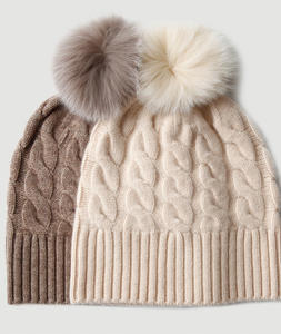 หมวกไหมพรมหนาสำหรับผู้หญิง,หมวกบีนนี่หมวกถักให้ความอบอุ่นในฤดูหนาวผ้าแคชเมียร์สำหรับตกแต่ง - Product Image 1