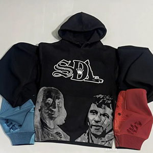 Streetwear Rhinestones Screen <b>Printed</b> Sun Faded Wash SDL Pullover Hoodies Oversized Autumn Men's 100% Cotton Acid Wash Hoodie - Product Image 1