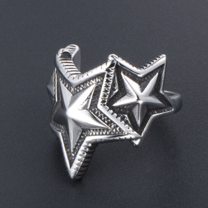 Five Pointed Star Index Finger <b>Ring</b> For Men <b>Titanium</b> Steel Retro Star Design Everyday Wear SA946 - Product Image 4