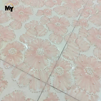 Tissu Jacquard en Maille Perlée 100 % Polyester avec Fleurs Grises, Tissu de Dentelle Brodée 3D de Luxe pour Robes de Mariée pour Filles
