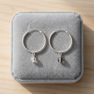 925 <b>Silver</b> Geometric Hoop Earrings with Crystal Ball Dangle Elegant Minimalist Style Unisex Gift Everyday Wear - Product Image 4