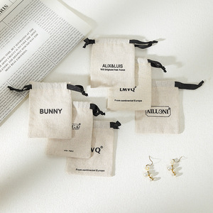 Custom Logo jewellery Necklace Earrings <b>Rings</b> organizer <b>storage</b> Packaging 8*10CM Pull rope cotton pouch Bag - Product Image 4