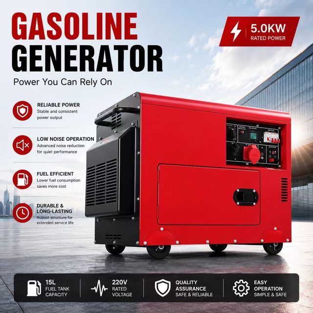 Low Noise Lightweight Petrol Generator, Compact Portable Emergency Standby Power Source for Household Power Outage Backup.