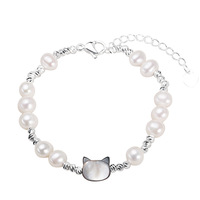 Nouveau Bracelet HECATE en Perles d'Eau Douce Véritables de 6 mm, Motif Chat Incrusté de Coquillages, pour Chatons et Filles, Perles à Forte Lueur, Fait Main