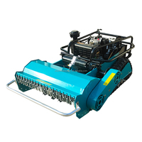 Mesin Diesel Robot kecil pemotong rumput pemotong lebar 800mm 1000mm 1200mm pengendali jarak jauh Crawler pemotong rumput