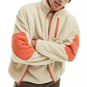 Großhandel vertikale Reißverschluss Brusttasche orange Ellbogen Patch hoher Kragen Reißverschluss übergroße <span class=keywords><strong>Brog</strong></span> Fleece-Jacke für Herren - Product Image 1