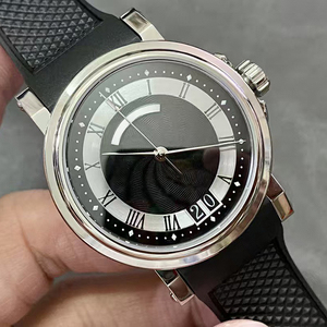 Reloj de Hombre 2026, Automático, con Fecha Grande, Cristal de Zafiro, Números Romanos, Caja Plateada, Esfera Guilloché Ondulada, Correa de Caucho Negra - Product Image 2