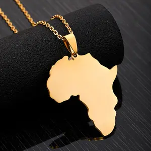 Colar de mapa africano banhado a ouro de titânio inoxidável novo e moderno em aço inoxidável