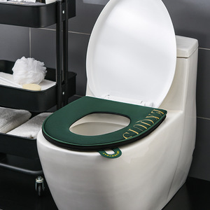Couvre-siège de toilette rond vert en coton imperméable épaissi antidérapant pour toilettes - Product Image 3