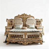 Lit capitonné en bois doré royal luxueux, style classique turc sculpté, personnalisable, ensemble de meubles de chambre à coucher