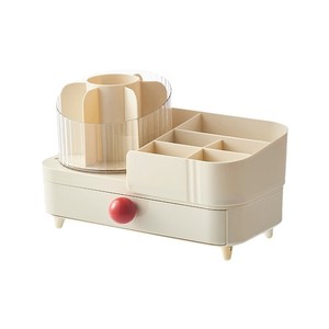 Cosmetic Storage Box Makeup Brush Lipstick Organizer Rotating Plastic <b>Dressing</b> <b>Table</b> Storage <b>With</b> <b>Drawer</b> For Beauty Tools - Product Image 2