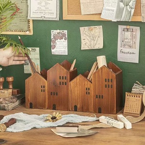 Japanese Retro Style Wooden Pen Holder Creative Desk Organizer Square Shape Office Desktop Storage <b>Box</b> For Pens Pencils <b>Makeup</b> - Product Image 2